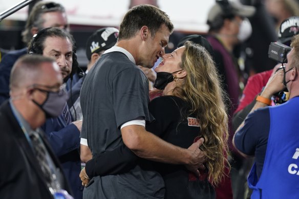 Tom Brady and Gisele Bundchen after the Tampa Bay Buccaneers won Super Bowl 55 in February 2021.