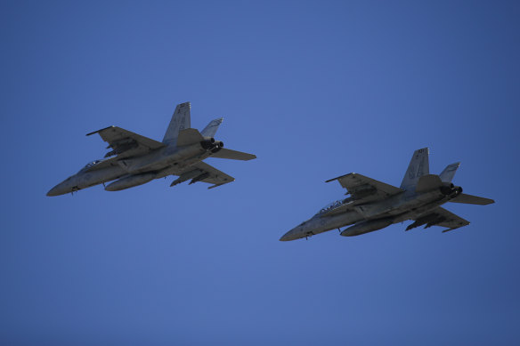 US Navy fighter jets near the Black Sea port city of Constanta, eastern Romania, on Friday. 