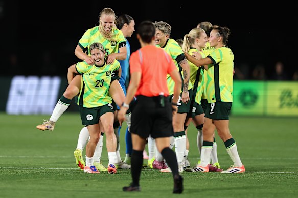 Kyra Cooney-Cross gets her second goal for the Matildas.