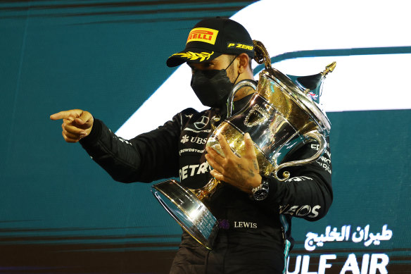 Lewis Hamilton after his victory in Bahrain.