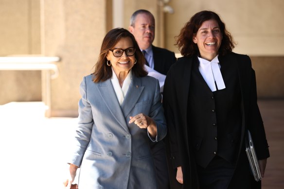 Journalist Lisa Wilkinson (left) and her barrister Sue Chrystanthou, SC, leave the Federal Court in Sydney on Friday.