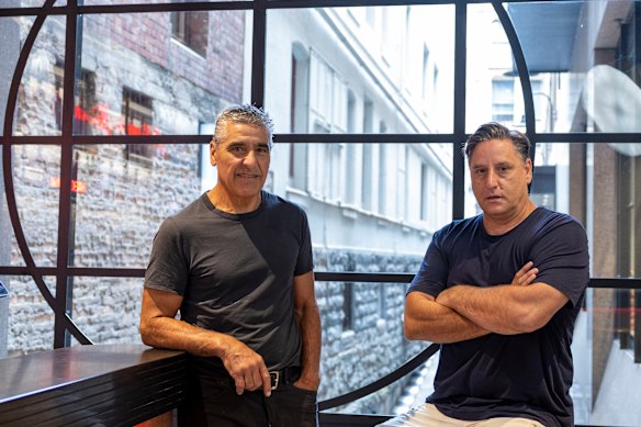 Fabio Angele, left, at Yuri Angele’s Flinders Lane cafe, Brunetti Oro.