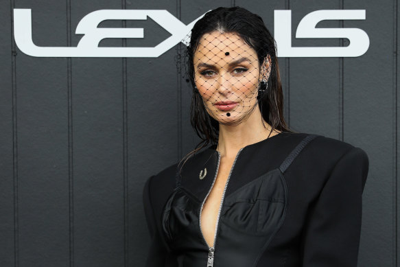 Nicole Trunfio outside the Lexus marquee on Derby Day.