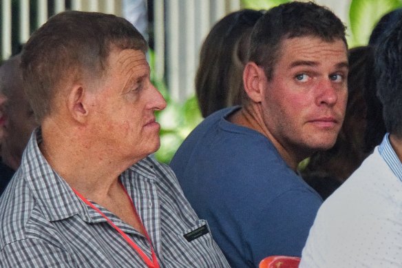 Matthew Norman and his father, Michael Norman, in Bali’s Kerobokan jail at Christmas in 2017.