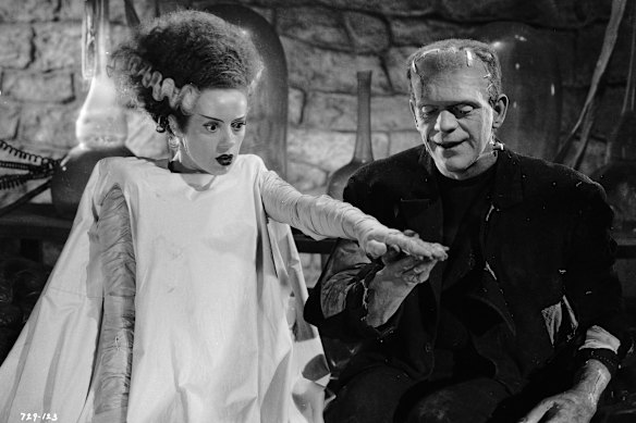 James Whale’s 1935 <i>Bride of Frankenstein</i>, with Boris Karloff as the monster and Elsa Lanchester as his bride.