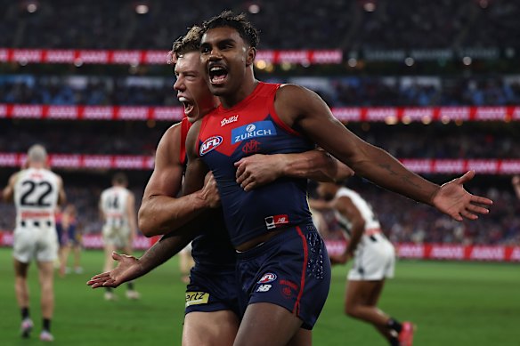 Kysaiah Pickett celebrates one of his goals.