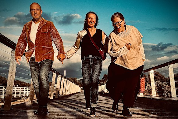 Kate, partner Chris, and friend Shelli-Anne on the bridge between Ocean Grove and Barwon Heads.