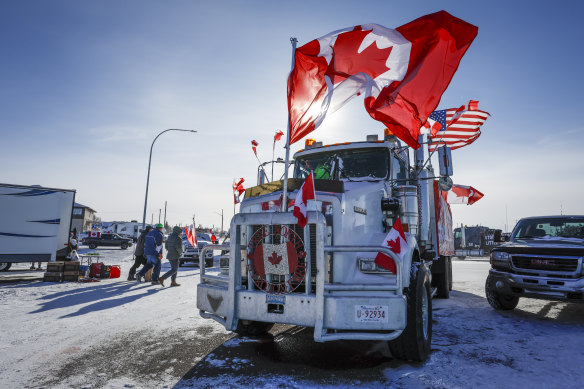 The anti-COVID-19 vaccine mandate demonstrators blocked the highway at the busy US border crossing in Coutts, Alberta.