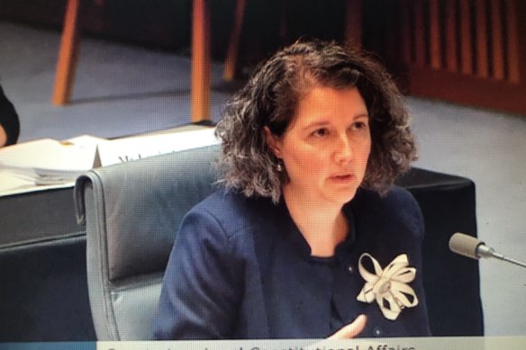 Australian Law Enforcement Integrity Commissioner Jaala Hinchcliffe in a Senate estimates committee hearing.