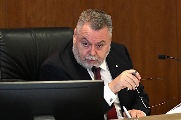Commissioner Stuart Wood KC is seen during the Commission of Inquiry into the CFMEU and Misconduct in the Construction Industry.