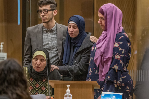 Maysoon Salama reads a victim impact statement during the sentencing hearing for Christchurch mosque gunman Brenton Tarrant at Christchurch High Court on Monday.