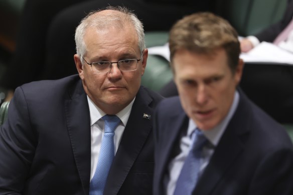 Prime Minister Scott Morrison (left) wins from an outcome that keeps former attorney-general Christian Porter out of the courts.