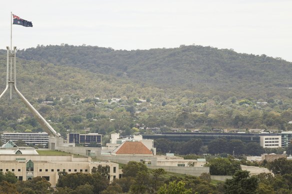 The headquarters of ASIO (right) near Parliament House in Canberra. 
