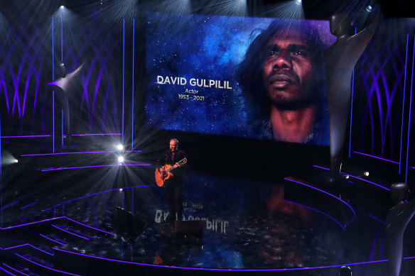 Steve Kilbey performing Under the Milky Way during the In Memoriam segment of the AACTAs. 