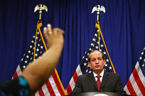 Alex Acosta, US Secretary of Labor, held a media conference to defend his role in the Epstein case.