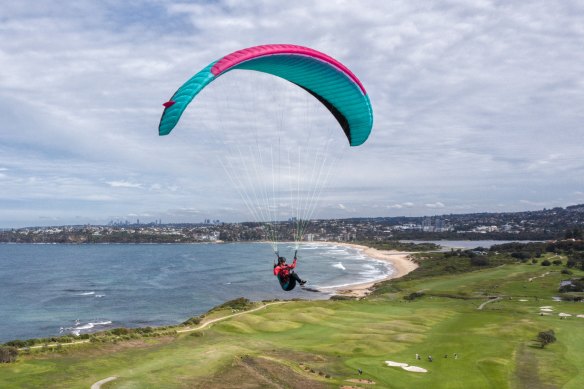 Paraglider Natalia Huber in action at Long Reef on Sydney’s northern beaches.