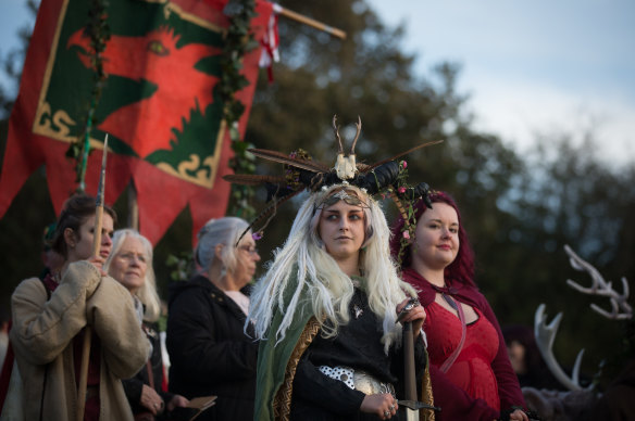 A sunset ceremony during Sahmain in Glastonbury, England in 2017.