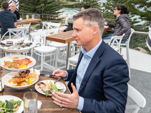 Assistant Minister for the Republic Matt Thistlethwaite dining on the rooftop of the Coogee Legion Club.