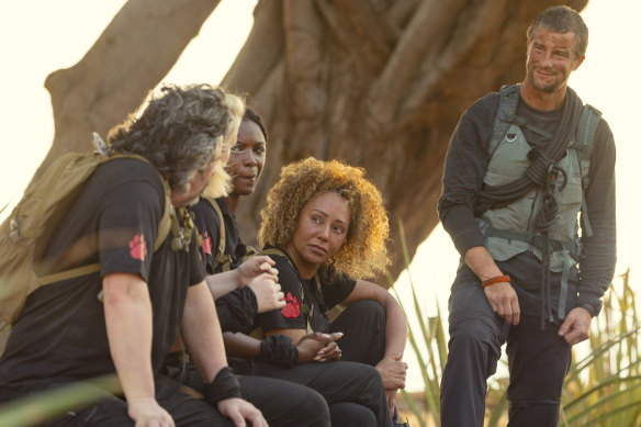Celebrity Bear Hunt (from right) Laurence Llewelyn-Bowen, Leomie Anderson, Mel B and Bear Grylls.