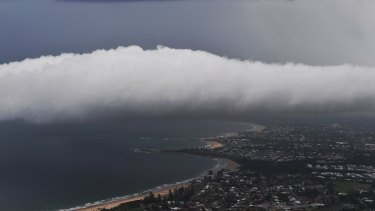 Shelf cloud formation caused by outflow winds from a storm over Wollongong on Friday. 