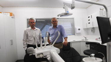 Scott Morrison and Immigration Minister David Coleman tour the medical facilities on Christmas Island. 
