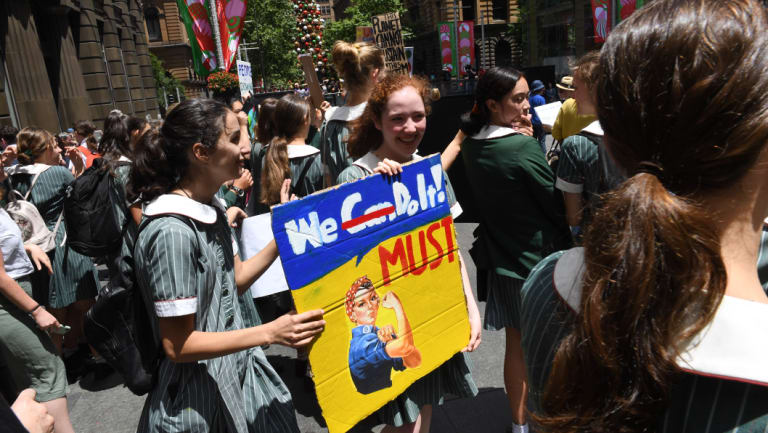 Thousands of students are protesting in Sydney's Martin Place against the government's inaction on climate change. 