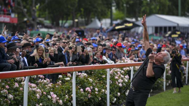 Daryl Braithwaite sings on Cox Plate Day at Moonee Valley Racecourse in Melbourne. 