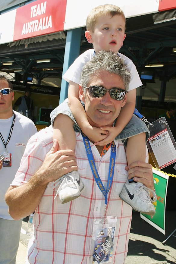 Jack on Mick’s shoulders at the 2005 Indy 300.