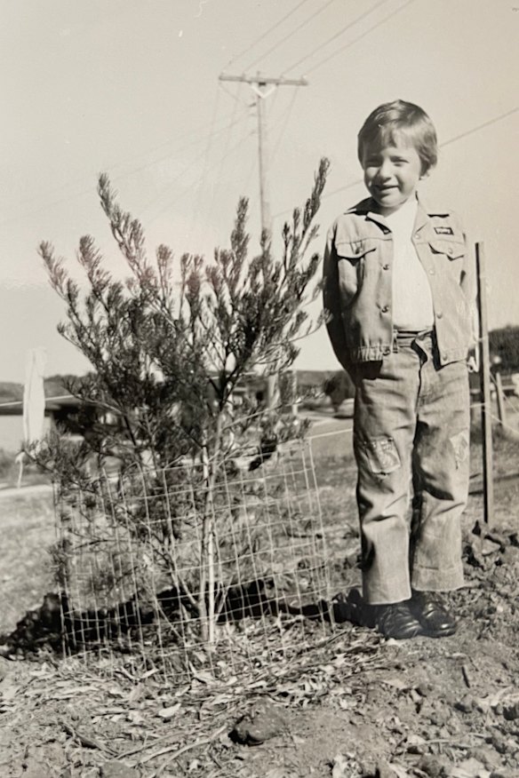 Andy Marks photographed in double denim in Toongabbie, 1979.