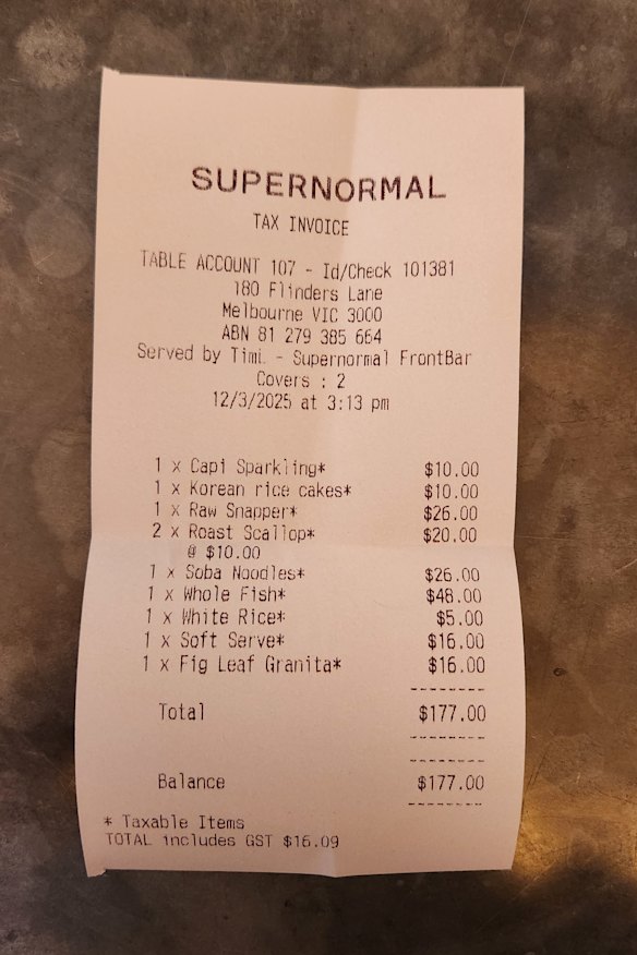 The bill at Supernormal.