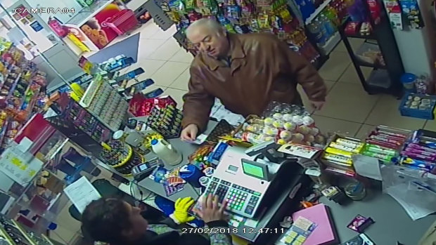 Former spy Sergei Skripal shops at a store in Salisbury, England, last month.