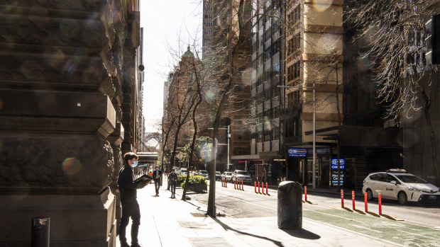 Sydney CBD streets wear a deserted look under lockdown.