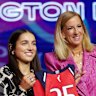 Georgia Amoore with WNBA commissioner Cathy Engelbert after being selected with the sixth pick at the draft..