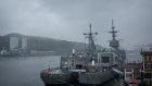 Two Taiwanese Navy warships are seen anchored in Keelung, Taiwan, on Friday.