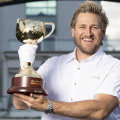 Celebrity chef Curtis Stone with the 2023 Lexus Melbourne Cup. 