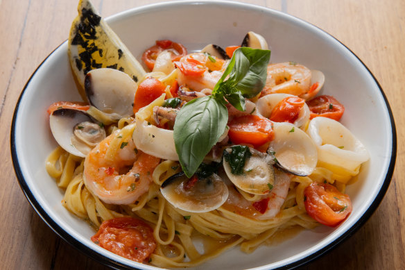 Seafood pasta is a signature dish.