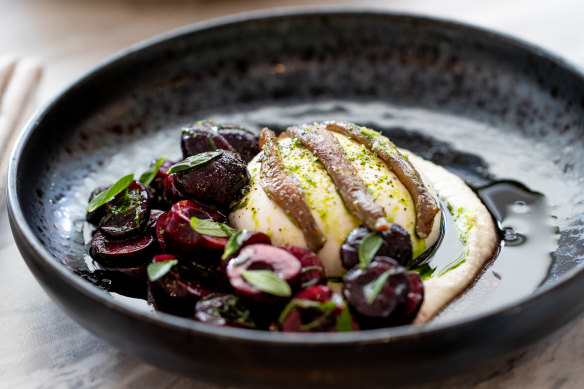 Anchovies, cherries and creamed almond add welcome acidity and savouriness to burrata.
