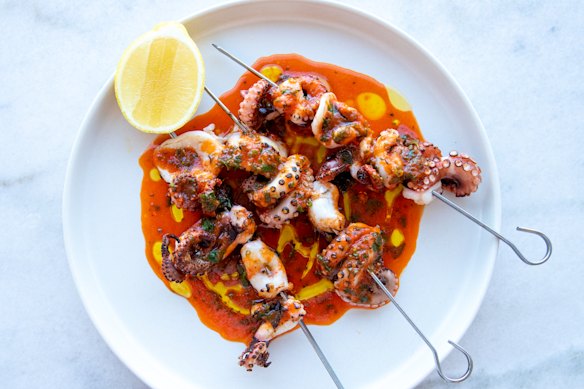 Clarence River baby octopus skewers at  St Siandra.