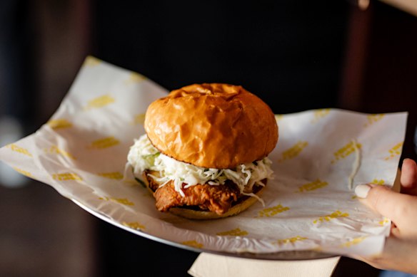 Morty’s fried chicken burger.