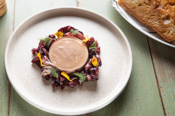 The luxuriously silky chicken liver parfait.