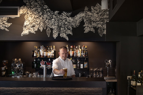 Co-owner Joe Durrant in The Recreation’s new front bar.