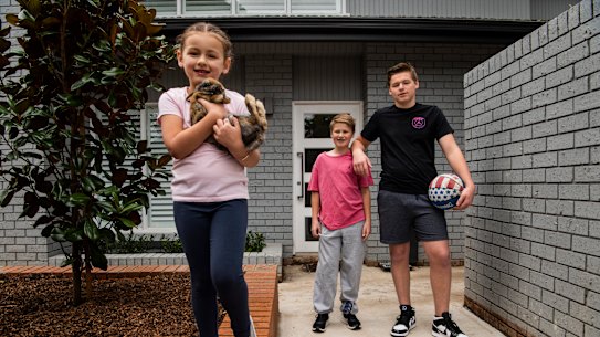 Siblings Remi, Lincoln and Logan Compagnon at their Hunters Hill home
