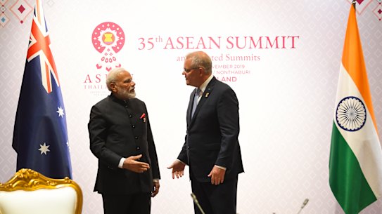 Narendra Modi and Scott Morrison met in Bangkok last year.