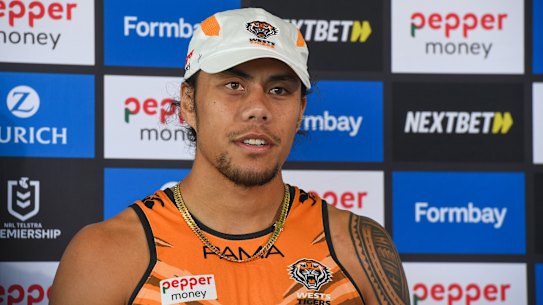 Jarome Luai fronts the media for the first time since signing for the PNG Chiefs from 2028.