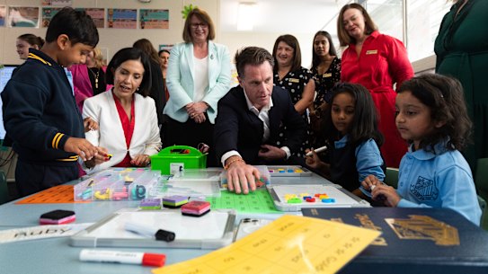 NSW Premier Chris Minns and Education Minister Prue Car at Parramatta East Public School this week.