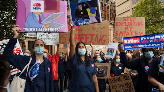 Midwives Julia Wilson and Tara Anderson from Blacktown Hospital at the rally.