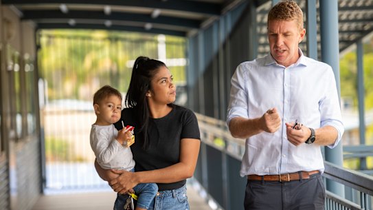 Macleay Vocational College year 12 student Shantasia C with principal Ryan Martin.