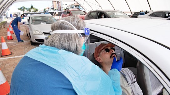 An ungraded COVID clinic at Bondi Beach capable of taking 2500 samples a day.
