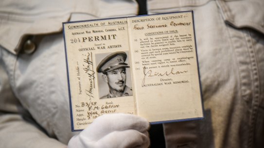 Murray Griffin’s Commonwealth government war artist permit. 