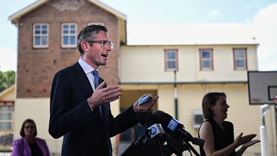 NSW Premier Dominic Perrottet at Monday’s press conference. 